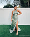 Sexy Sage Green Mermaid One Shoulder Side Slit Maxi Long Bridesmaid Dresses For Wedding,WG1767