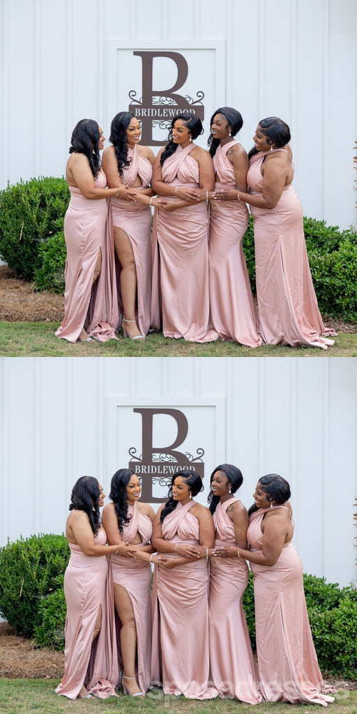 Sexy Pink Mermaid Side Slit Maxi Long Bridesmaid Dresses For Wedding,WG1781
