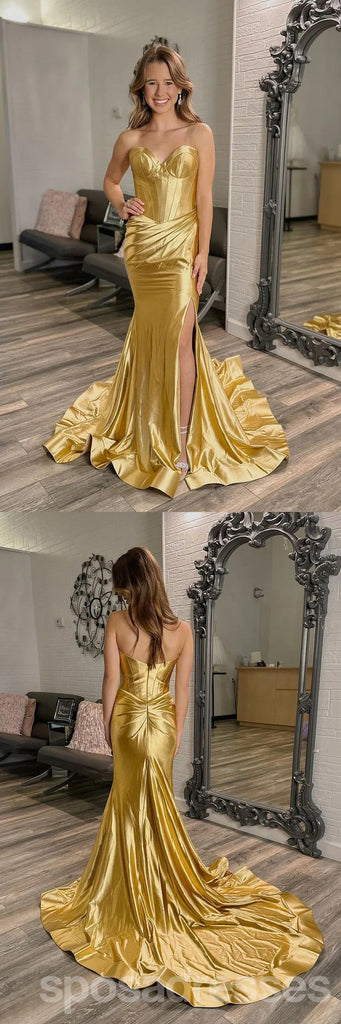Sexy Gold Mermaid Side Slit Maxi Long Party Prom Dresses,Evening Dress,13412