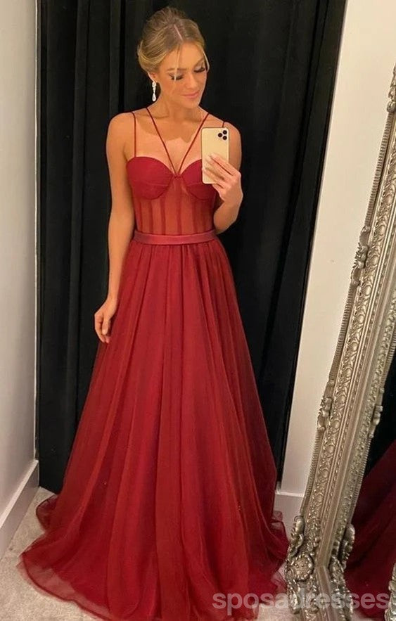 Sexy Red A-line Spaghetti Straps Maxi Long Party Prom Dresses,Evening Dress,13407