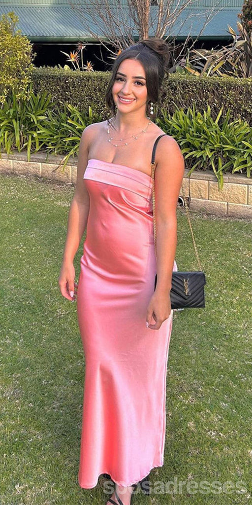 Elegant Pink Sheath Strapless Long Party Prom Dresses,Evening Dress,13390