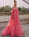 Elegant Pink A-line Off Shoulder Maxi Long Party Prom Dresses Online,13312