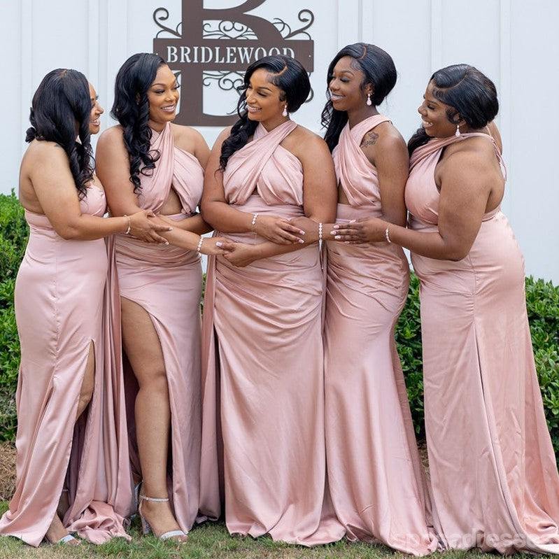 Sexy Pink Mermaid Side Slit Maxi Long Bridesmaid Dresses For Wedding,WG1781
