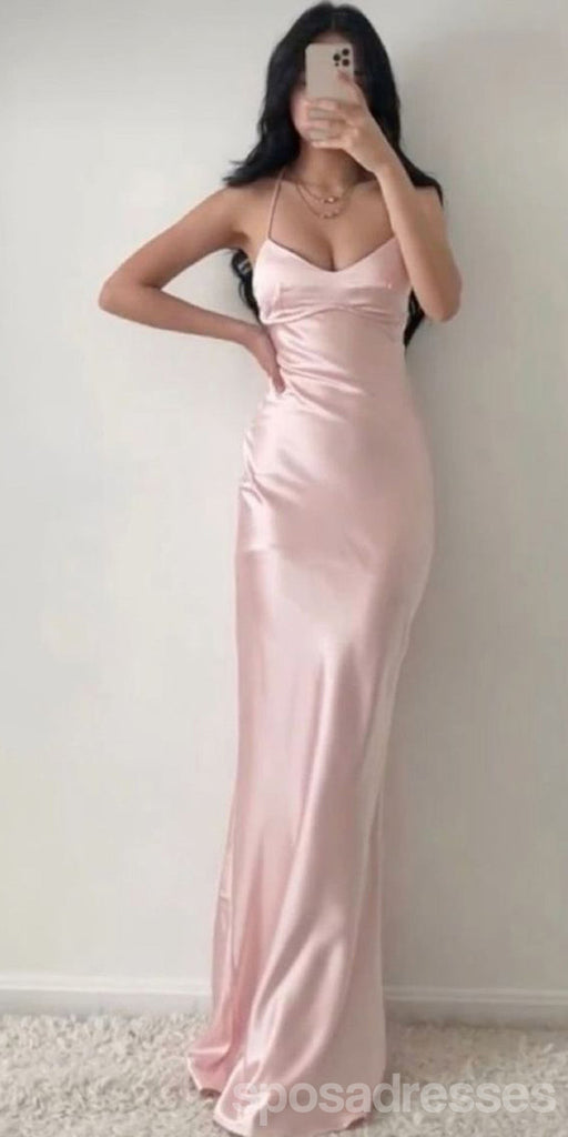 Simple Popular Pink Spaghetti Straps Long Party Prom Dresses,Evening Dress,13387