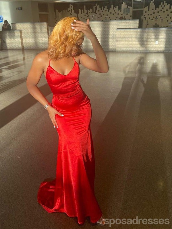 Sexy Red Mermaid Spaghetti Straps Maxi Long Party Prom Dresses,Evening Dress,13394