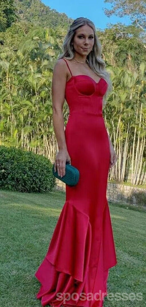 Sexy Red Mermaid Spaghetti Straps Maxi Long Party Prom Dresses,Evening Dress,13423