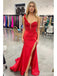 Sexy Red Mermaid One Shoulder Side Slit Lace Party Prom Dresses,Evening Dress,13374