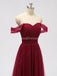 De comprimento de soalho de ombro tule vermelho-escuro dama de honra barata veste-se online, WG589