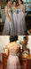 Laço cinza longo formal elegante uma linha vista através de vestidos de dama de honra até o chão, WG02