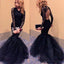 Μακρυμάνικη μαύρη γοργόνα βραδινά φορέματα Prom, 2017 μακρυμάνικο φόρεμα με δαντέλα, προσαρμοσμένο μακρύ φόρεμα Prom, φθηνό φόρεμα Prom Party, επίσημο φόρεμα Prom, 17038