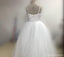 Σπαγγέτι δαντελλών Τοπ άσπρα φορέματα κοριτσιών λουλουδιών πώλησης τούλι καυτά για τη δεξίωση γάμου, FG005