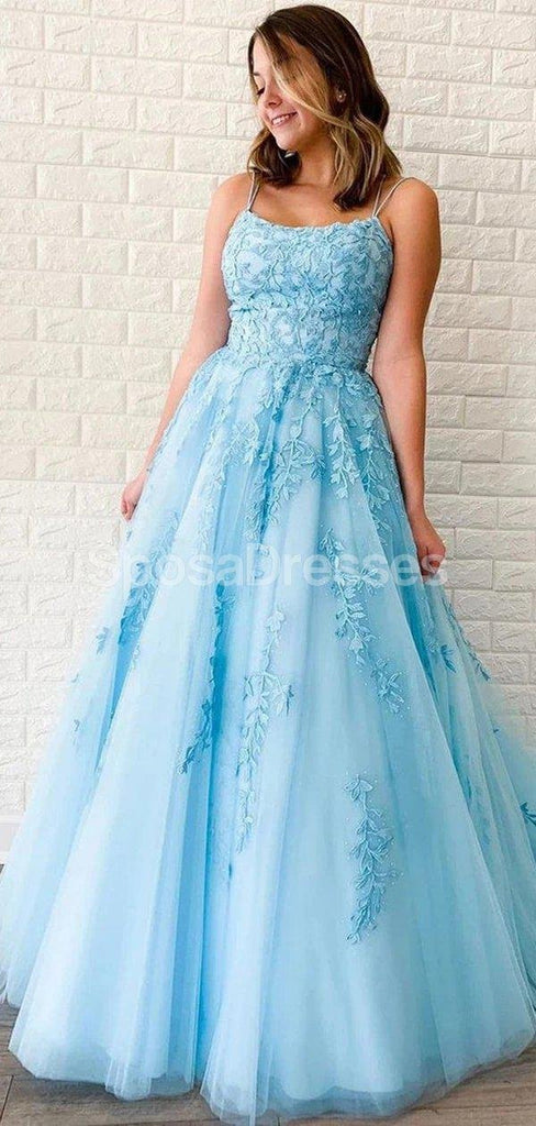 Sexy Blue Backless Spaghetti Straps Lake Evening Prom Dresses, Evening Party Prom Dresses, 12271