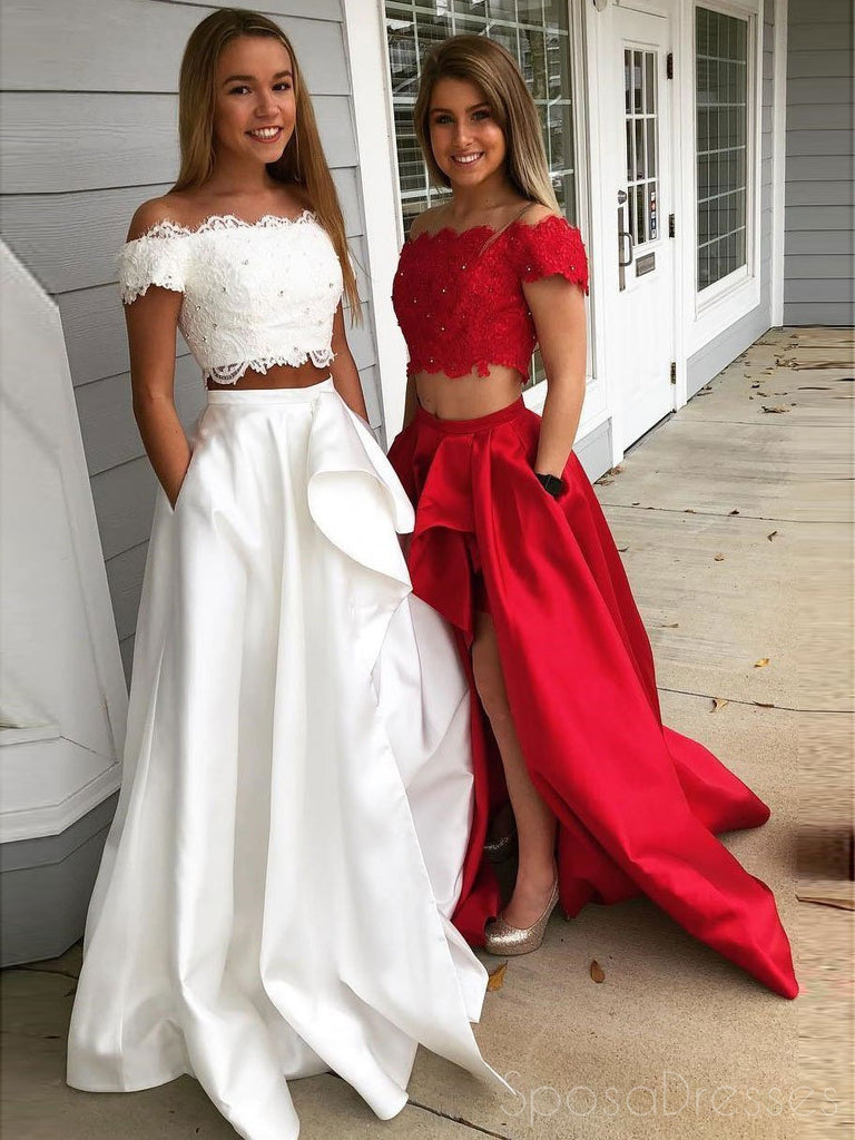 Sexy Two Pieces Applique Off Shoulder High Low Custom Evening Prom Dresses, 17448