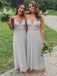 Spahgetti Straps Grey Tulle Μακριά φορέματα παράνυμφων σε απευθείας σύνδεση, φθηνά φορέματα παράνυμφων, WG734