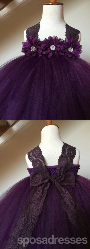 Menina de flor de tule de cadarço purpúrea veste-se, pequenos vestidos de menina encantadores baratos, FG026