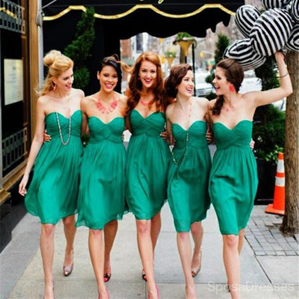 Απλή Τσιφόν Γλυκό Καρδιακό Γόνατο Μήκος Πράσινης Νυφίτσας Φορέματα για το καλοκαιρινό γαμήλιο πάρτι, WG141