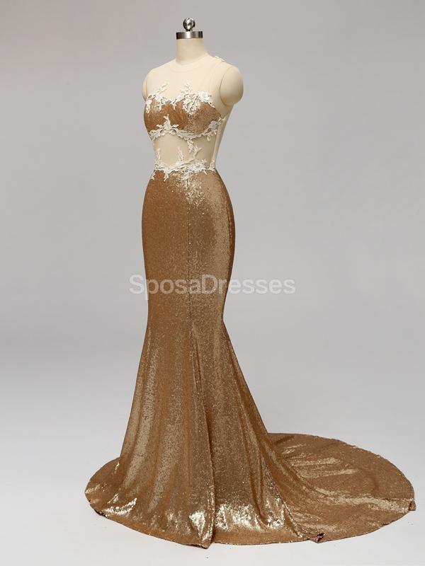 Lantejoula de ouro ver através da sereia baratos dama de honra vestidos on-line, WG595