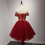 Από τον Ώμο Κοντό Μανίκι Κόκκινη Δαντέλα Homecoming Prom Φορέματα, Οικονομικά Σύντομο Κόμμα Κορσέ Πίσω Φορέματα Prom, Τέλεια Homecoming Φορέματα, CM215