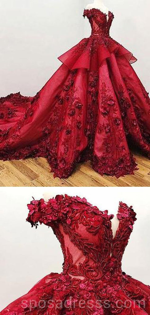 Από τον Ώμο Κόκκινο Εσθήτων Σφαιρών Δαντελλών Μακριά Φορέματα Prom Βραδιού, η Φτηνή Συνήθεια Γλυκό 16 Φορέματα, 18557