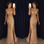 Gold Rhinestone Beaded Mermaid Evening Prom Dresses, Sexy See Through Party Prom Dresses, 17052