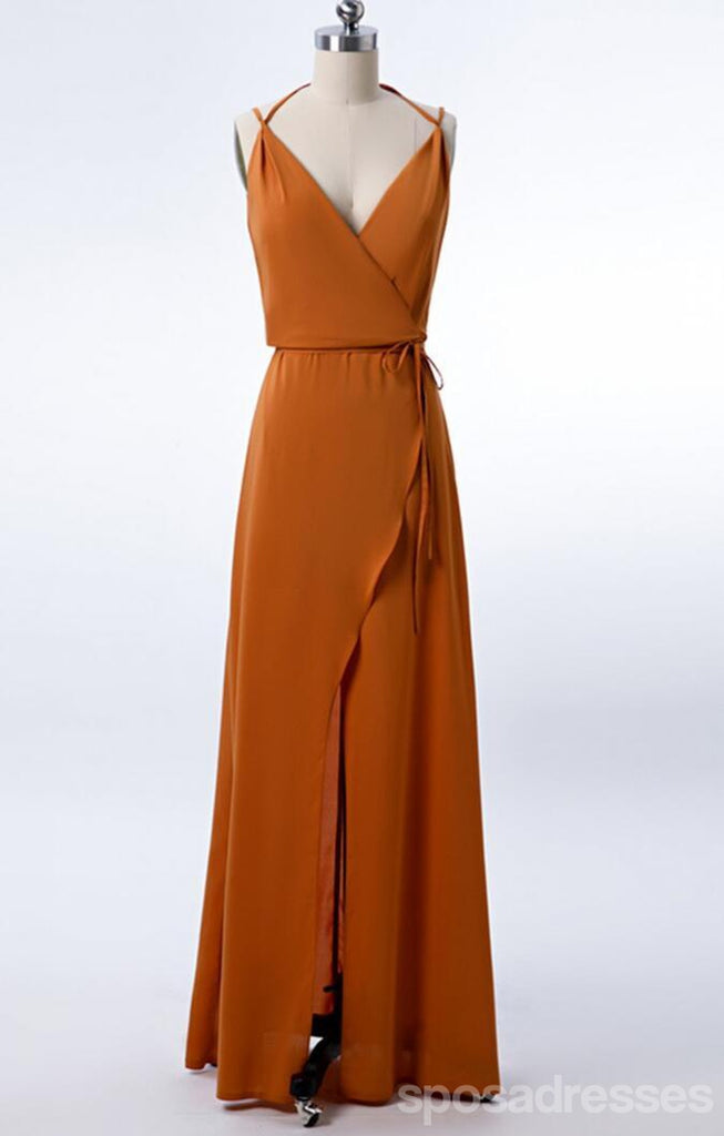 Correias de espaguete queimado laranja barato dama de honra vestidos on-line, WG267