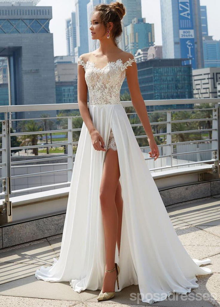 Fora do ombro ver através de vestidos de noiva baratos on-line, fenda lateral a linha de vestidos de noiva, WD444