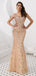 V Neck Rose Gold Fortemente Beaded Mermaid Evening Prom Dresses, Evening Party Prom Dresses, 12095