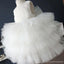 De vestidos de menina de flor de tule de topo de cadarço brancos, vestidos de tutu atraentes de casamento, FG032
