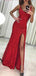 Σέξυ Sparkly Red Mermaid Side Slit Long Evening Prom Dresses, Cheap Custom Sweet 16 Dresses, 18548