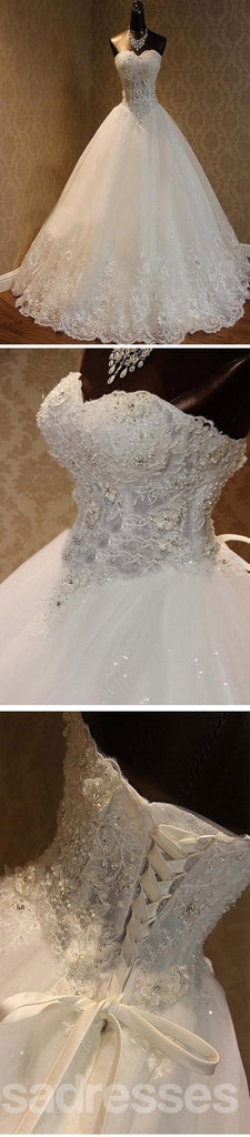 Luxo Querida Strass Frisado Branco Vestidos de Noiva de Renda, Tule Vestido de Noiva, WD0025