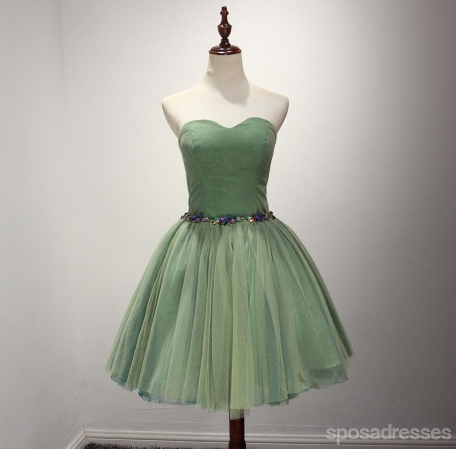 Απλό Πράσινο με Χάντρες Στράπλες Homecoming Prom Φορέματα, Οικονομικά Σύντομο Κόμμα Κορσέ Πίσω Φορέματα Prom, Τέλεια Homecoming Φορέματα, CM225