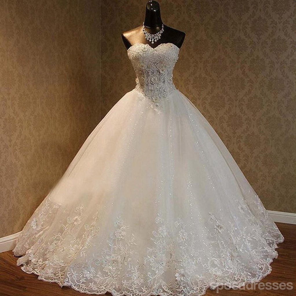 Luxo Querida Strass Frisado Branco Vestidos de Noiva de Renda, Tule Vestido de Noiva, WD0025