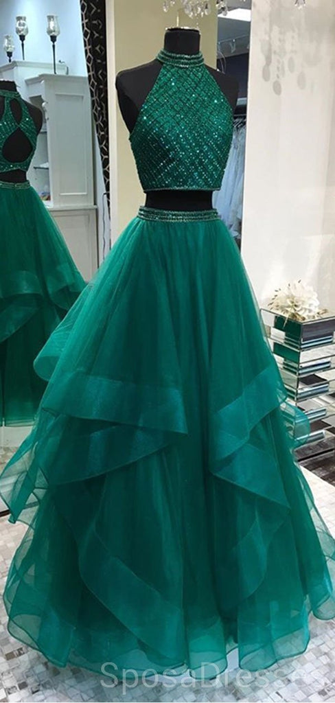 Σέξι δύο κομμάτια σμαραγδένια πράσινα ανοικτά πίσω φορέματα prom βραδιού, φτηνά γλυκά συνήθειας 16 φορέματα, 18488