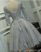 Μακρυμάνικα γκρι δαντέλα Κοντά φθηνά φορέματα επιστροφής Online, CM561