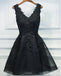 Δύο Λουριά Μαύρη Δαντέλα σε μεγάλο Βαθμό διακοσμημένα με Χάντρες Homecoming Prom Φορέματα, Οικονομικά Σύντομο Κόμμα Φορέματα Prom, Τέλεια Homecoming Φορέματα, CM264