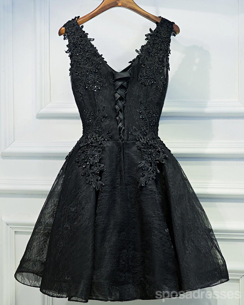 Δύο Λουριά Μαύρη Δαντέλα σε μεγάλο Βαθμό διακοσμημένα με Χάντρες Homecoming Prom Φορέματα, Οικονομικά Σύντομο Κόμμα Φορέματα Prom, Τέλεια Homecoming Φορέματα, CM264