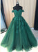 Fora do ombro Verde Esmeralda Laço A linha Long Custom Evening Prom Dresses, 17428