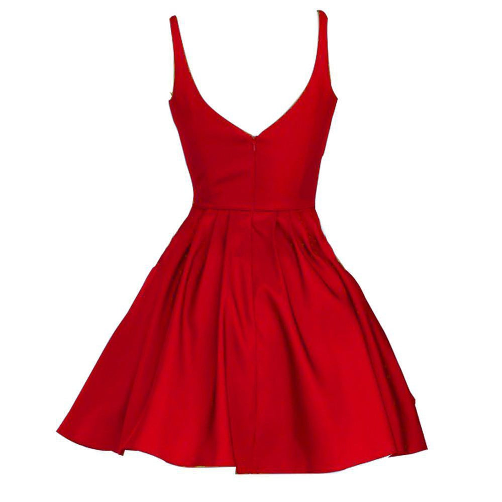 Σύντομη φτηνές V λαιμό απλό κόκκινο Homecoming φορέματα Κάτω από 100, CM462