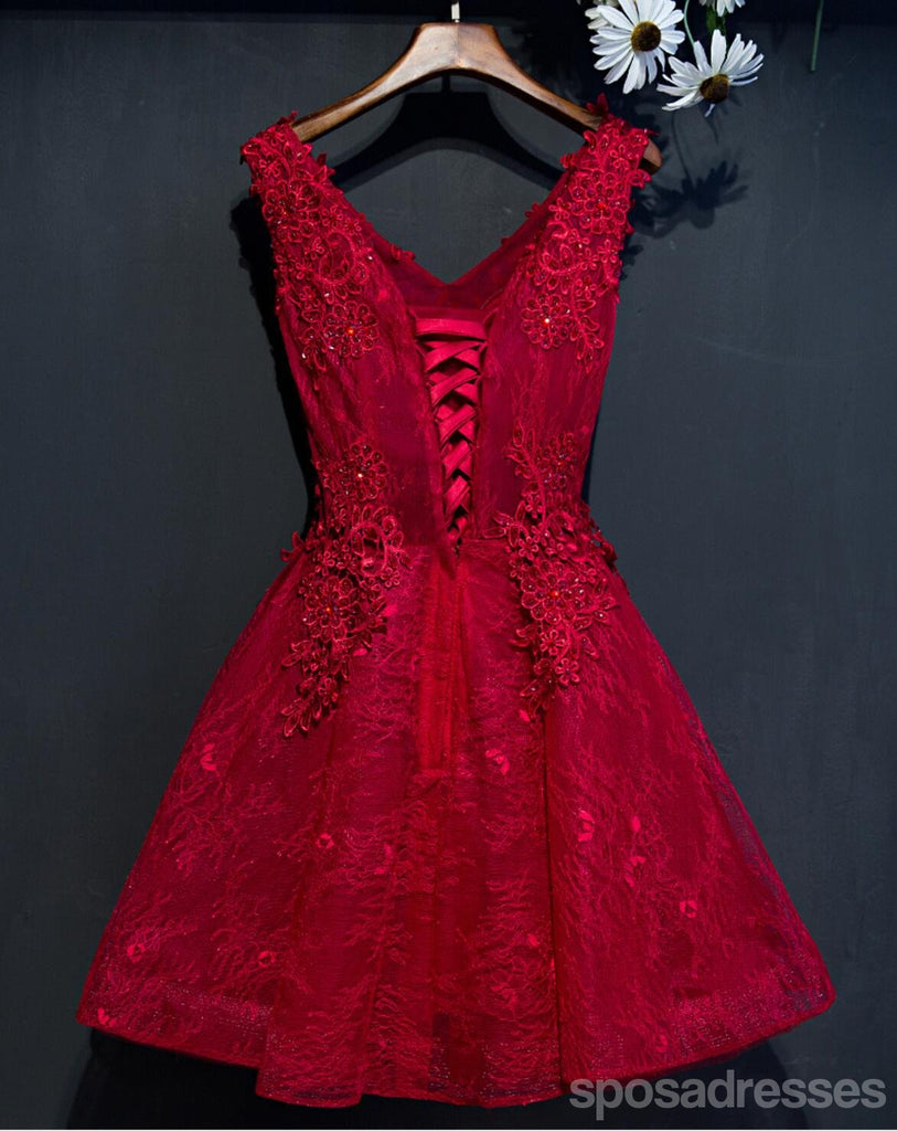Δύο Λουριά Κόκκινη Δαντέλα σε μεγάλο Βαθμό διακοσμημένα με Χάντρες Homecoming Prom Φορέματα, Φτηνές Φορέματα Homecoming, CM265