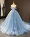 Από τον Ώμο Μπλε Χειροποίητα Λουλούδι Μακρύ Βράδυ Φορέματα Prom, Βράδυ Πάρτι, Φορέματα Prom, 12163