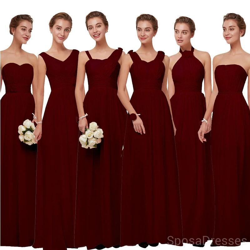 Incompatíveis Chiffon Vermelho Escuro Barato a Longo Baratos Vestidos de Dama de honra Online, WG630