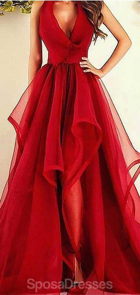 Halter Red Side Slit Ruffles Long Cheap Evening Prom Dresses, Evening Party Prom Vestidos, 12343Mais informações