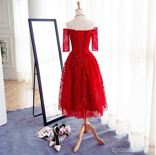Μακρύ Μανίκι Κόκκινη Δαντέλα διακοσμημένο με Χάντρες Homecoming Prom Φορέματα, Οικονομικά Σύντομο Κόμμα Φορέματα Prom, Τέλεια Homecoming Φορέματα, CM266