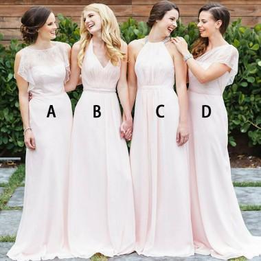 Mismatched Pale Pink Chiffon Cheap Long Bridesmaid Dresses Online, WG361