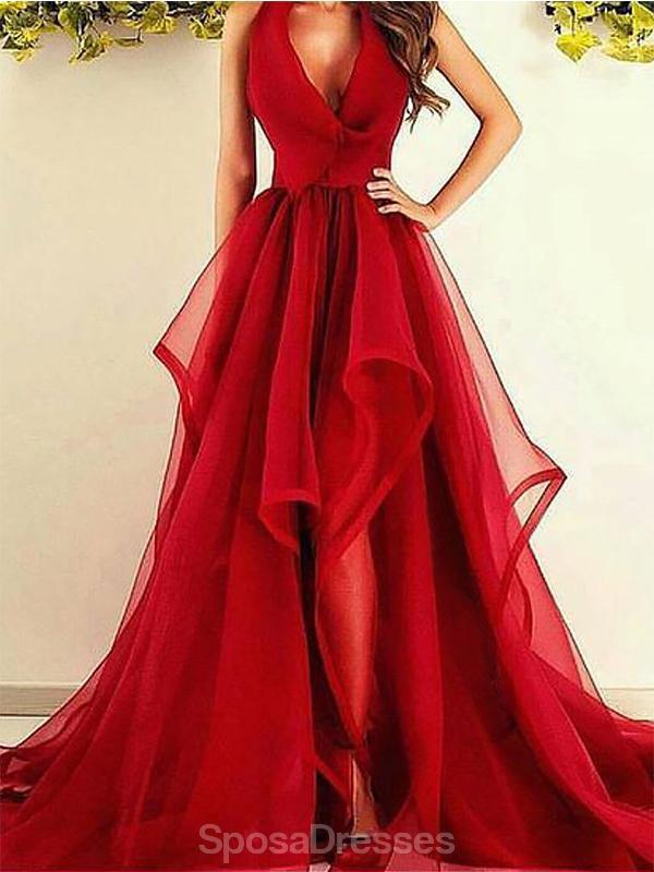 Halter Red Side Slit Ruffles Long Cheap Evening Prom Dresses, Evening Party Prom Vestidos, 12343Mais informações