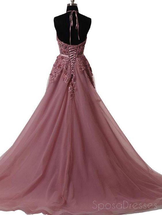 Halter Dusty Red See Through A line Lace Long Custom βραδινά φορέματα Prom, 17408