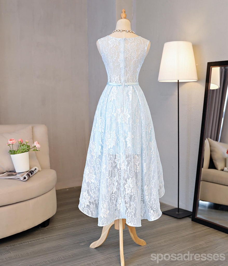 Μπλε Δαντελλών Υψηλό, Χαμηλό Homecoming Prom Φορέματα Φθηνά Κόμμα Χορό Γλυκό 16 Φορέματα, CM327