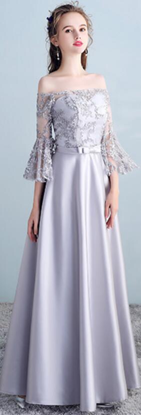 Gray Long Sleeves Lace Παραπλανητικό Φθηνά Μακρύ Φορέματα Παράνυφος Σε Απευθείας Σύνδεση, WG502