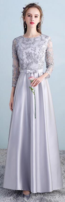 Gray Long Sleeves Lace Παραπλανητικό Φθηνά Μακρύ Φορέματα Παράνυφος Σε Απευθείας Σύνδεση, WG502