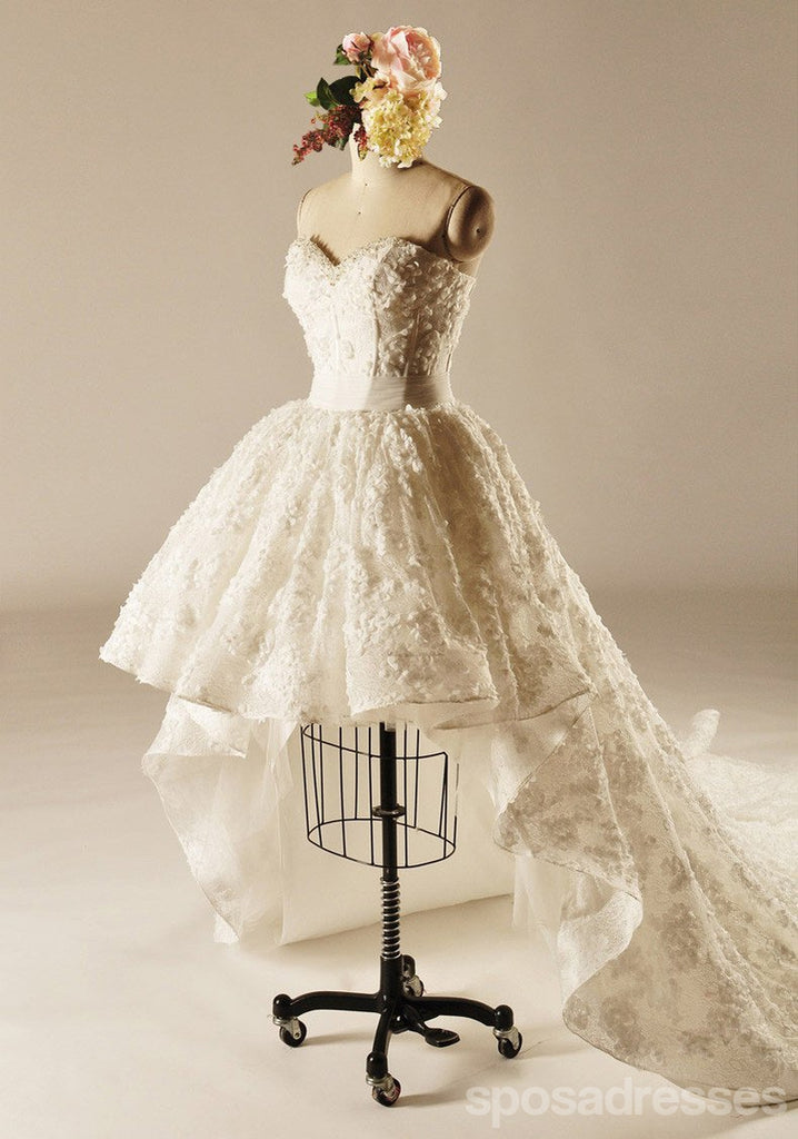 Σέξι Υψηλή Χαμηλή Αγαπημένος Neckline Γαμήλια Φορέματα Δαντελλών, Custom Made νυφικά, Φθηνά Νυφικά Φορέματα, WD222